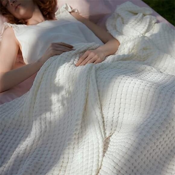 Cooling Cotton Waffle Queen Size Blanket - Lightweight Breathable Summer Blanket - Picture 7 of 7